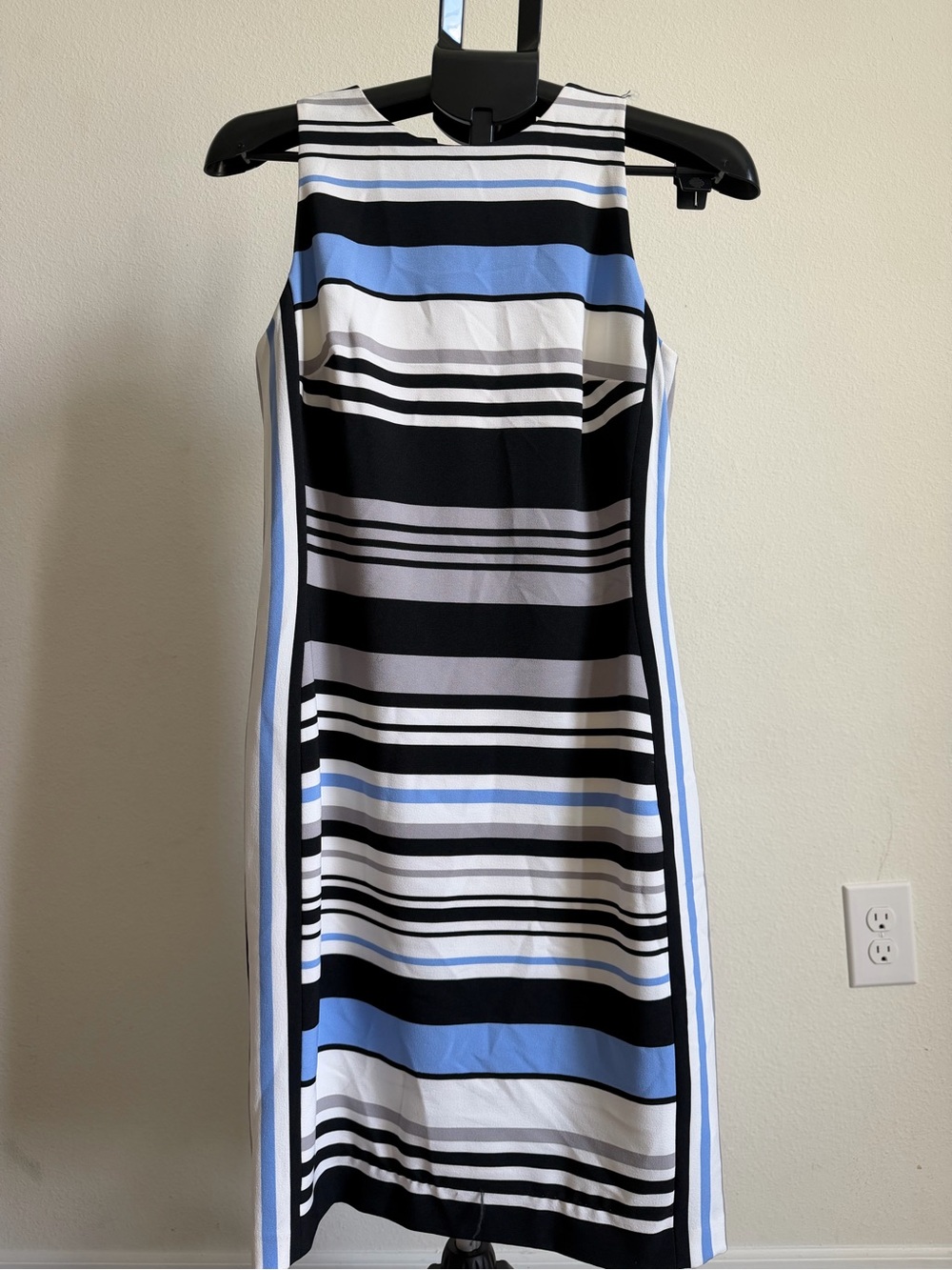 Ralph Lauren Black, White & Light Blue Striped Sleeveless Sheath Dress